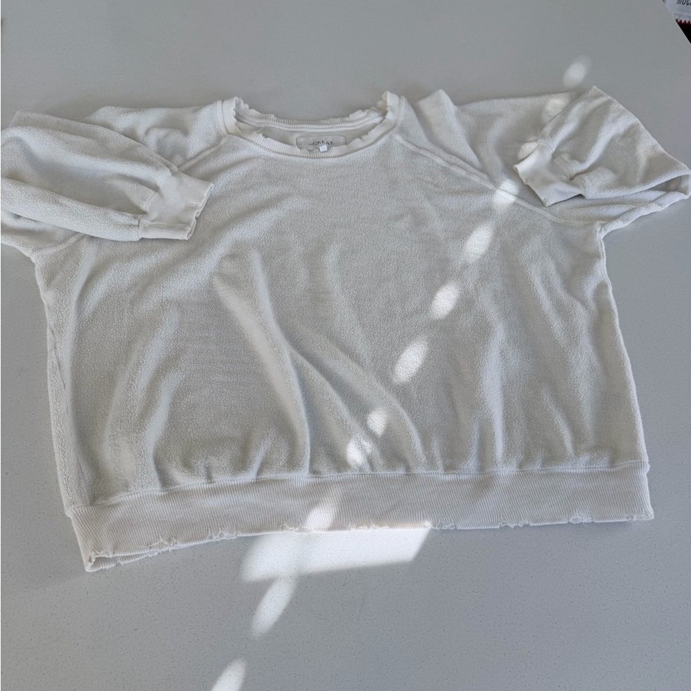 THE GREAT. Textured Cream Crewneck 3/4 sleeve